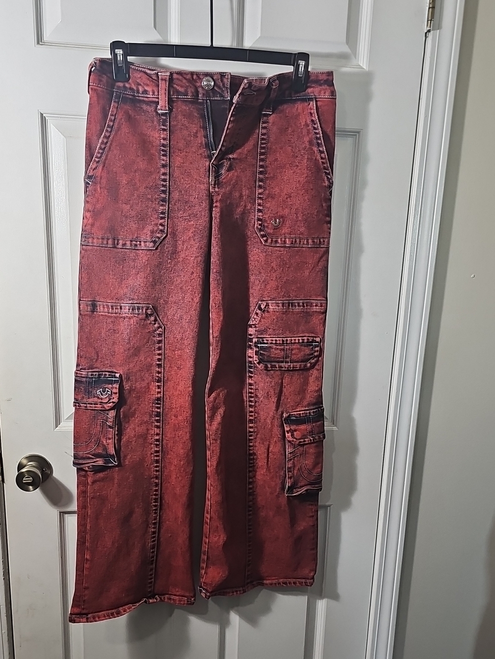 True Religion Women's Red Washed Boyfriend Jeans